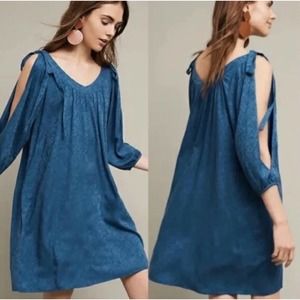 Anthropologie Holding Horses Leyton Blue 3/4 Sleeve Swing Dress NWT Small